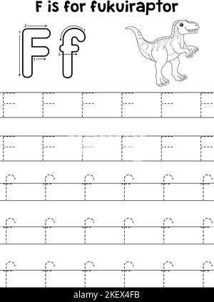 Fukuiraptor Dinosaurier-Verfolgung Buchstabe ABC Färbung F Stock Vektor