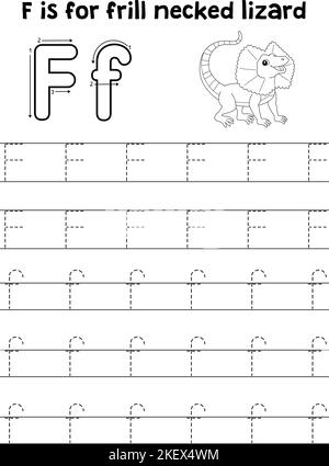 Rüschen Hals Eidechse Verfolgung Buchstabe ABC Färbung F Stock Vektor