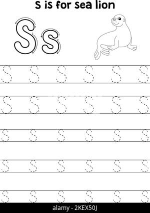 Seelöwe Tier Verfolgung Buchstabe ABC Färbung Seite S Stock Vektor