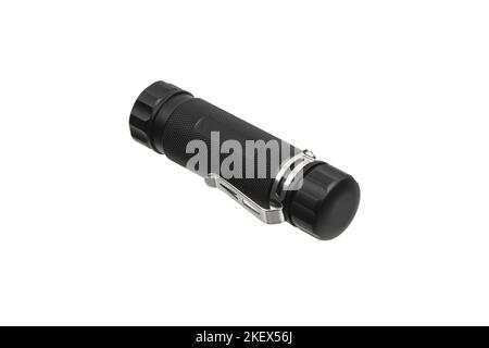 Ein Set zum Reinigen von Waffen in einem schwarzen Metallgehäuse. Waffenpflegewerkzeuge. Isolieren auf weißem Hintergrund. Stockfoto