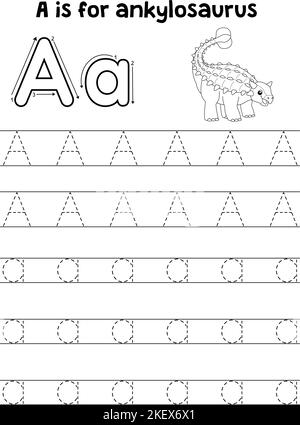 Ankylosaurus Dino Verfolgung Buchstabe ABC Färbung Stock Vektor