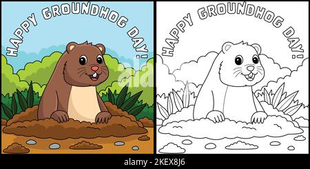 Happy Groundhog Day Coloring Page Illustration Stock Vektor