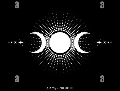 Triple Moon religiöse Wiccan Zeichen. Wicca Logo Neopaganismus Symbol, Triple Goddess Icon Tattoo, Göttin des Mondes, der Erde und Geburt. Halbmond Stock Vektor