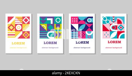 Geometrische Poster-Vorlagen. Bauhaus-Stil deckt mit abstrakter Geometrie. Minimalistische Formen mit Kreisen, Dreiecken und Quadraten. Stock Vektor