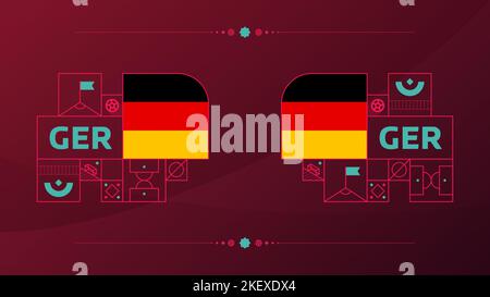 deutschland Flagge für 2022 Fußball-Cup-Turnier. Isolierte Nationalmannschaftsflagge mit geometrischen Elementen für 2022 Fußball oder Fußball Vektor-Illustration. Stock Vektor