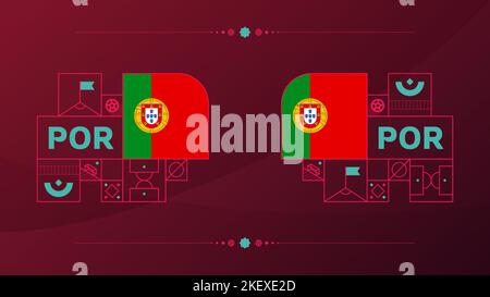 portugal Flagge für 2022 Fußball-Cup-Turnier. Isolierte Nationalmannschaftsflagge mit geometrischen Elementen für 2022 Fußball oder Fußball Vektor-Illustration. Stock Vektor