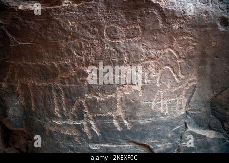 Kufic Rock Art Petroglyphen Wadi Rum Jordan Stockfoto