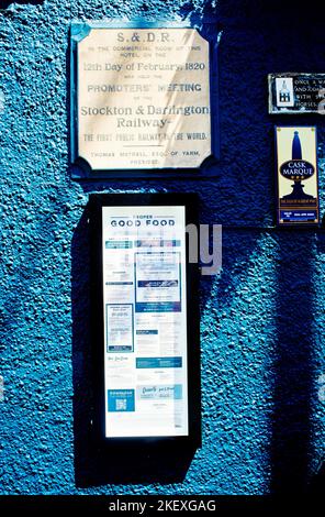 Stockton und Darlington Railway Promoters treffen sich mit Plaque, George und Dragon Inn, Yarm on Tees, North Riding Yorkshire, England Stockfoto