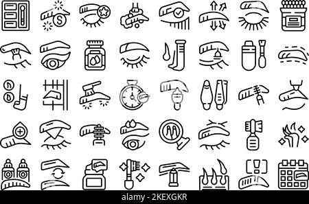 Symbole für die Augenbrauenkorrektur legen den Umrissvektor fest Brauenbürste. Stock Vektor