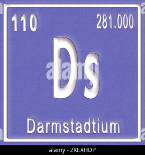 Darmstadtium chemisches Element, Zeichen mit Ordnungszahl und Atomgewicht, Periodensystem-Element Stockfoto