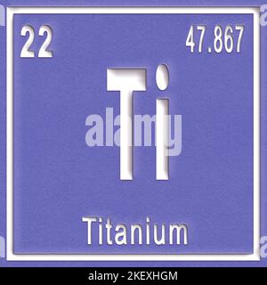 Titan chemisches Element, Zeichen mit Ordnungszahl und Ordnungsgewicht, Periodensystem Stockfoto