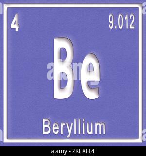 Beryllium chemisches Element, Zeichen mit Ordnungszahl und Atomgewicht, Periodensystem Stockfoto