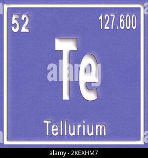 Tellurium chemisches Element, Zeichen mit Ordnungszahl und Ordnungsgewicht, Periodensystem Stockfoto