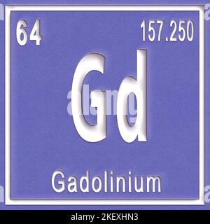 Gadolinium chemisches Element, Zeichen mit Ordnungszahl und Ordnungsgewicht, Periodensystem Stockfoto