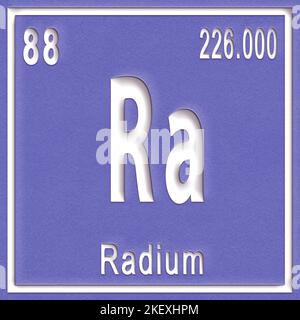 Chemisches Element Radium, Zeichen mit Ordnungszahl und Ordnungsgewicht, Periodensystem Stockfoto