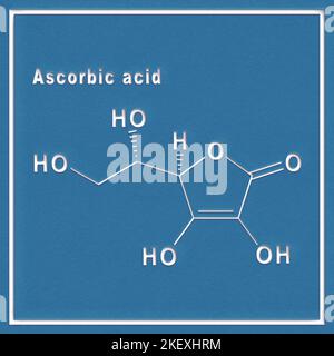 Ascorbinsäure strukturelle chemische Formel auf weißem Hintergrund Stockfoto