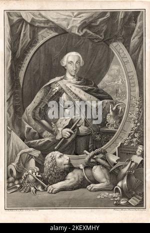 Stich von König Karl III von Spanien von Filippe Morghen ca. 1760 Stockfoto