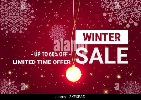 Winter Verkauf Vektor-Banner-Vorlage mit weißen Schneeflocken Hintergrund Winter Verkauf Typografie. Vektorgrafik. Stock Vektor