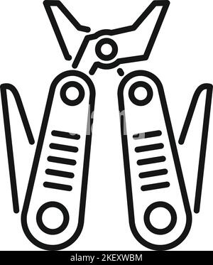 Umrissvektor für Multitool-Symbole. Armeemesser. Camping-Kit Stock Vektor