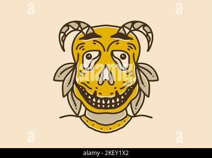 Gelbe Vintage-Illustration eines Monsters mit Horn Stock Vektor