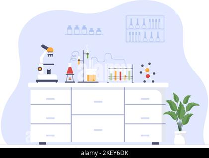 Laboratorium mit der Durchführung von Forschung wissenschaftlich, Experimentieren und Messen in einem Labor in flachen Cartoon Handgezeichnete Vorlagen Illustration Stock Vektor