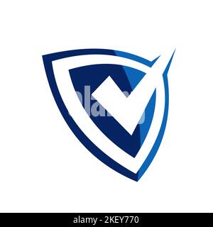 Logo- oder Symbolprüfung und Abschirmung in Blau und Rot Stock Vektor