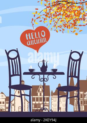 Poster Hallo Herbstcafé, Outdoor, Park, Herbststimmung, Nacht Stock Vektor