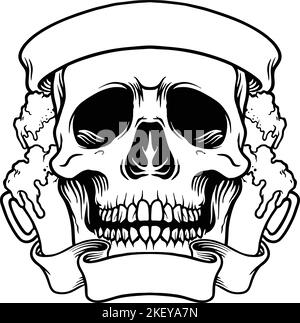 Skull Drinking Joint Beer Silhouette Vektor-Illustrationen für Ihre Arbeit Logo, Merchandise T-Shirt, Aufkleber und Label-Designs, Poster, Grußkarten Stock Vektor