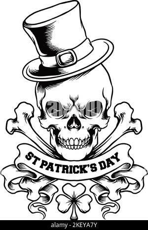 Totenkopf Hut und Crossbones Monochrome Vektor-Illustrationen für Ihre Arbeit Logo, Merchandise T-Shirt, Aufkleber und Label-Designs, Poster, Grußkarten Stock Vektor