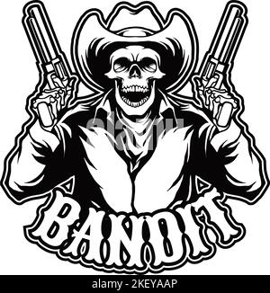 Totenkopf Cowboy Bandit Monochrome Logo Vektor Illustrationen für Ihre Arbeit Logo, Merchandise T-Shirt, Aufkleber und Label-Designs, Poster, Grußkarten Stock Vektor