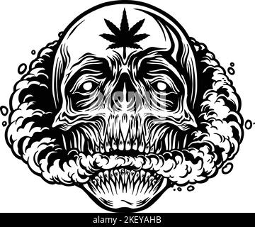 Schädel Rauchen ein Marihuana Umriss Vektor Illustrationen für Ihre Arbeit Logo, Merchandise T-Shirt, Aufkleber und Label-Designs, Poster, Grußkarten adv Stock Vektor