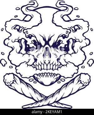 Skull Smoking Weed Silhouette Vektor-Illustrationen für Ihre Arbeit Logo, Merchandise T-Shirt, Aufkleber und Label-Designs, Poster, Grußkarten Stock Vektor