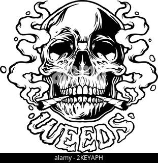 Unkraut Skull Rauch Illustrationen monochrome Vektor-Illustrationen für Ihre Arbeit Logo, Merchandise T-Shirt, Aufkleber und Label-Designs, Poster Stock Vektor