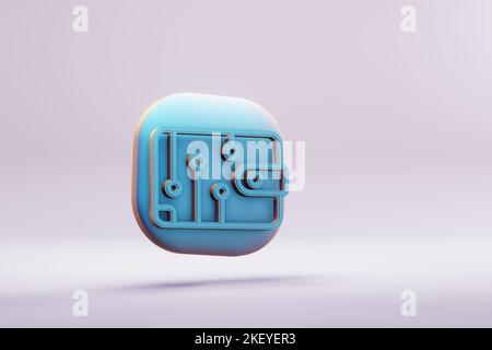 Schöne abstrakte Illustrationen blaue Blockchain Digital Wallet Symbol Symbole auf einem wunderbaren Hintergrund. 3D Rendering-Illustration. Hintergrundmuster Stockfoto