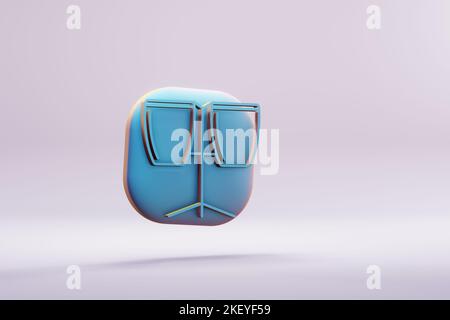 Schöne Illustration Musikinstrument blau zwei Bongos Symbol Symbole auf einem hellen rosa Hintergrund. 3D Rendering-Illustration. Hintergrundmuster für Stockfoto