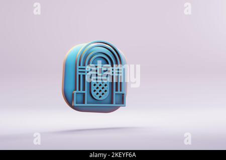 Schöne Illustration Musikinstrument blau Vintage Jukebox Symbol Symbole auf einem hellen rosa Hintergrund. 3D Rendering-Illustration. hintergrundmuster Stockfoto