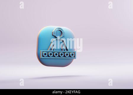 Schöne Illustration Musikinstrument blau DJ mit Kopfhörer Symbol Symbole auf einem hellen rosa Hintergrund. 3D Rendering-Illustration. Hintergrund pa Stockfoto