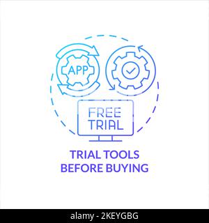 Testen Sie Tools, bevor Sie das blaue Gradientenkonzept kaufen Stock Vektor