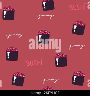 Sushi isolierte Symbole in nahtlosem Muster, Vektordarstellung. Verpackungspapier für japanische Restaurantverpackungen. Traditionelles Asiatisches Restaurant Stock Vektor