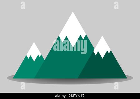 Grüne Bergkette mit weißen Schneekappen. Drei Hügel. Einfaches Design-Element für die Landschaft. Umweltschutzkonzept. Natur und Natur. Vektor Stock Vektor