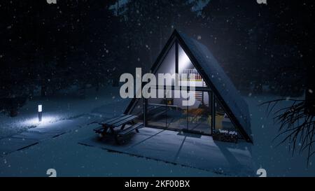 Moderne skandinavische A-Frame-Kabine Stockfoto