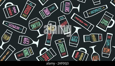 Nahtloses Muster, Bier Tischset. Nahtloses Muster mit Bierglas-Typen. Grafikdesign für Bar, Pub, Restaurant, Bier Thema. Bier Tischset und grafischer Dessin Druck. Vektorgrafik Stock Vektor