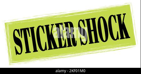 AUFKLEBER SCHOCK Text auf grün-schwarz Rechteck Stempel Zeichen geschrieben. Stockfoto