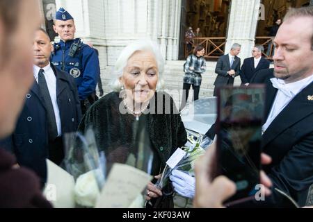 Brüssel, Belgien, 15. November 2022. Königin Paola von Belgien, abgebildet während der Messe Te Deum, anlässlich des Königsfestes, in der Kathedrale St. Michael und St. Gudula (Kathedrale St. Michel et Gudule / Sint-Michiels- en Sint-Goedelekathedral), in Brüssel, Dienstag, den 15. November 2022. BELGA FOTO JAMES ARTHUR GEKIERE Stockfoto