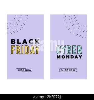 Vorlage für Social-Media-Geschichten für Black Friday und Cyber Monday. Minimalistischer Text für soziale Medien. Vektorgrafik, flaches Design Stock Vektor