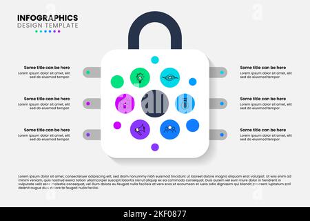 Infografik-Vorlage mit Symbolen und 6 Optionen oder Schritten. Sicherheitsschloss. Kann für Workflow-Layout, Diagramm, Banner, webdesign verwendet werden. Vektordarstellung Stock Vektor