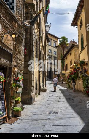 Via Giuseppe Maffei in der Stadt Cortona in der Toskana, Italien Stockfoto