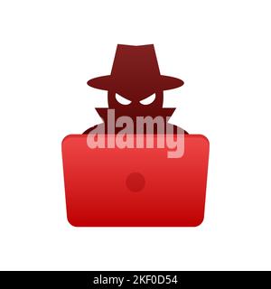 Hacker mit Laptop. Hacker-Angriff. Phishing und Betrug. Vektorgrafik. Stock Vektor