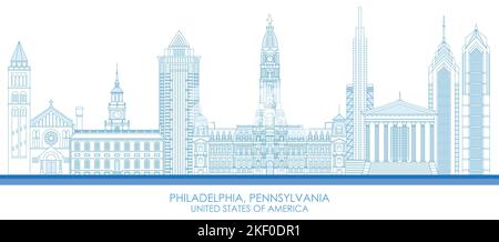 Skizzieren Sie Skyline-Panorama von Philadelphia, Pennsylvania, Vereinigte Staaten - Vektor-Illustration Stock Vektor