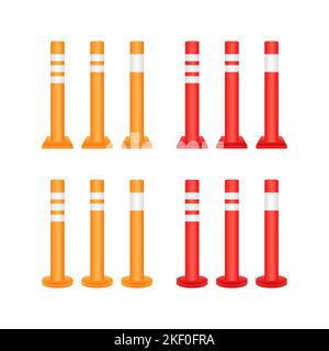 Sicherheitsabgrenzungszeichen. Verkehrsmeldungen. Straßenmasten. Vektorgrafik. Stock Vektor